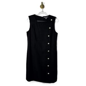 Karl Lagerfeld black sleeveless sheath dress with white pearl button accents. 12